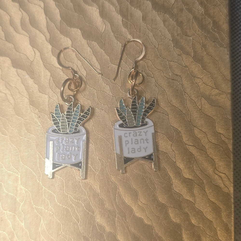 Crazy Plant Lady Earrings - Green and White enamel  Yourself Or You Know Who.